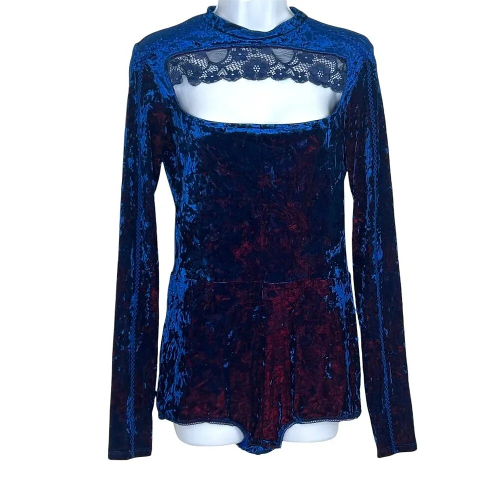 We Are HAH Hot as Hell Crushed Velvet Long sleeve Saffire&Ruby lace NWT M Whimsy